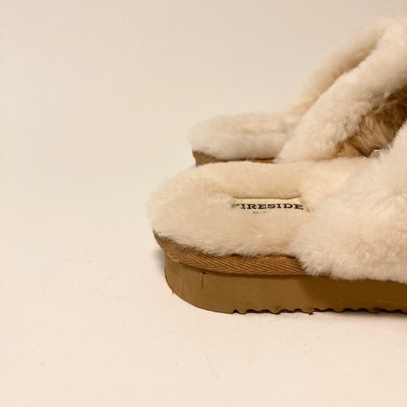 Fireside Tan White Sheepskin Leather Winter Slippers size 9.5 - Picture 3 of 15